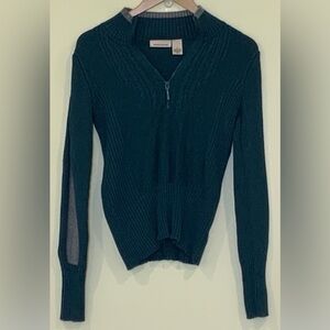 DKNY Jeans 1/4 Zip Pullover Sweater Arm Spell Out